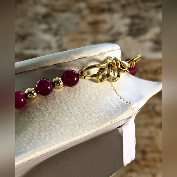 Red Rose Jade & Czech Picasso Beads And Pearl W/ Swarovski Pendant Necklace - Picture 9 of 10